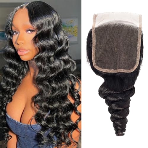 4x4 Transparent HD Lace Closure Loose Wave Human Hair Closure 10 Inch Invisible Ultra-thin 4x4 Lace Closure Brazilian Raw Virgin Human Hair Pre Plucked Natural Black