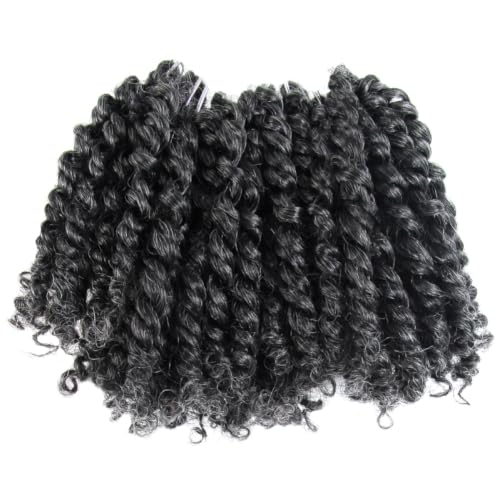 Pre-Twisted Passion Twist Crochet Hair - Short Salt & Pepper Braids, 8 Packs (4 Inch)