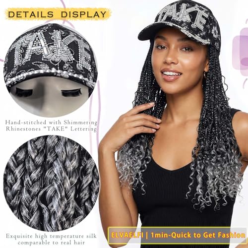 Ombre Gray Crochet Goddess Braids Hat Wig with Curly Ends - Cap31-DarkSilverGrey, 16 Inch