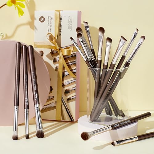 G-Shimmer Brown Jessup Eyeshadow Brush 15pcs Eye Makeup Set with Blending & Detail Brushes