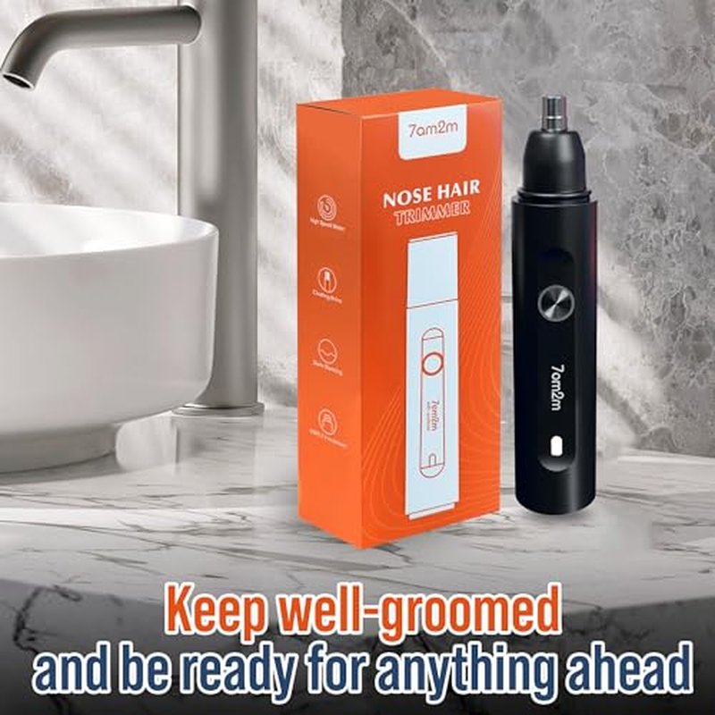 7AM2M Personal Care Electric Nose and Ear Hair Trimmer ? Rechargeable, 9000 RPM High-Speed Precision Cutting, Detachable Washable Blade, Portable Design Black