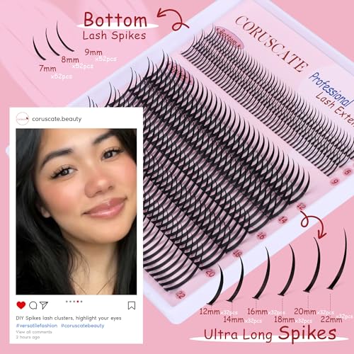 CORUSCATE Lash Clusters with Spikes Ultra Long 12-22mm Lash Spikes 7-9mm Bottom Lashes Supply Cluster Eyelash Extensions For Pros Multi-Eye Lash Styles DIY Eyelashes for Manga/Spiky/Mega Look