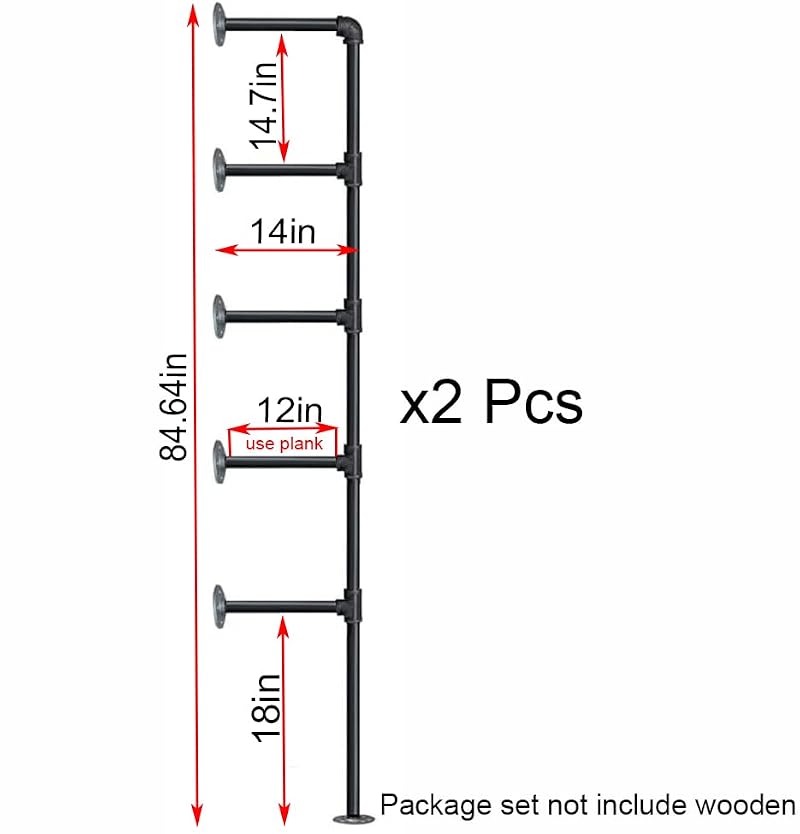 Industrial Pipe Wall Shelf 14-inch Deep 2-Pack - DIY Open Bookshelf & Home Organizer