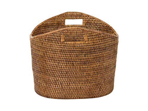Oval Rattan Magazine Rack - Natural Woven Organizer for Living Room or Office