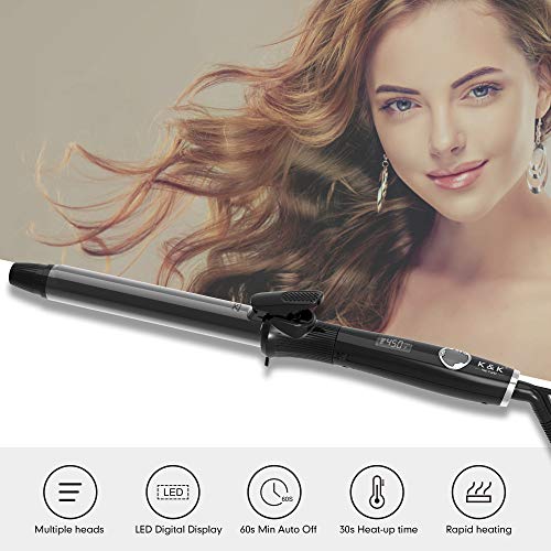 Black 1.25 Inch Curling Iron with Tourmaline Ceramic Barrel - Up to 450°F, Dual Voltage, Auto Off, Travel Ready
