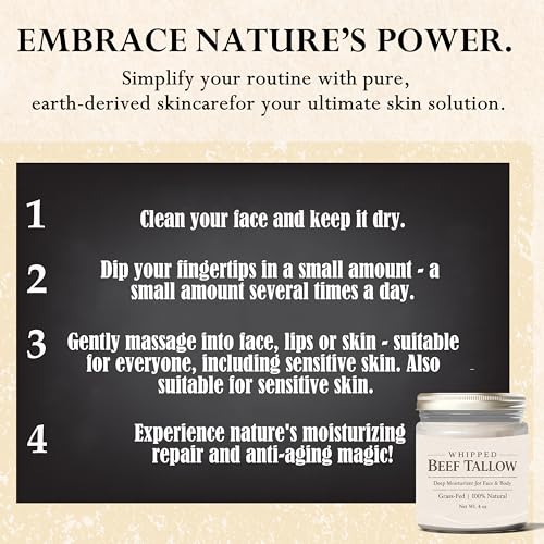 Whipped Face and Body Moisturizer with Grass-Fed Beef Tallow & Honey 4oz - Unscented, Hydrating Skincare