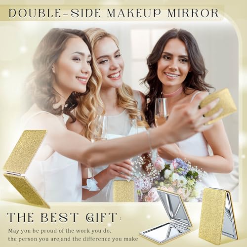 Gold Compact Mirrors 24 Sets with Thank You Tags & Organza Bags Wedding Party Favors