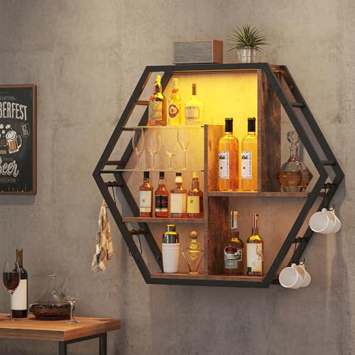 Large 39 Inch Gaming Floating Shelves with RGB LED Lights - Brown, 7.9"D