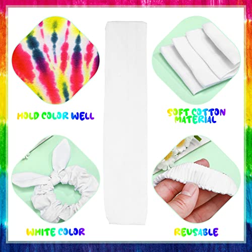 White Cotton Tie Dye Hair Scrunchies & Headbands Bulk Kit - 65 Pcs for DIY & Craft