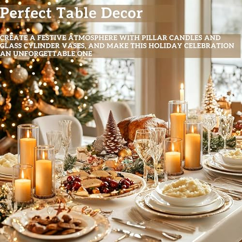 Qazcnd Ivory White 24-Piece Pillar Candle & Glass Hurricane Holder Set