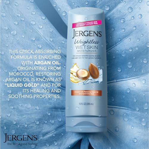 Jergens Restoring Argan Oil Wet Skin Moisturizer 10 oz Pack of 4 - Hydrating Shower Lotion for Dry Skin