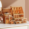 CoralHouse Amber Glass Makeup Organizer Set with Brush Holder & Storage