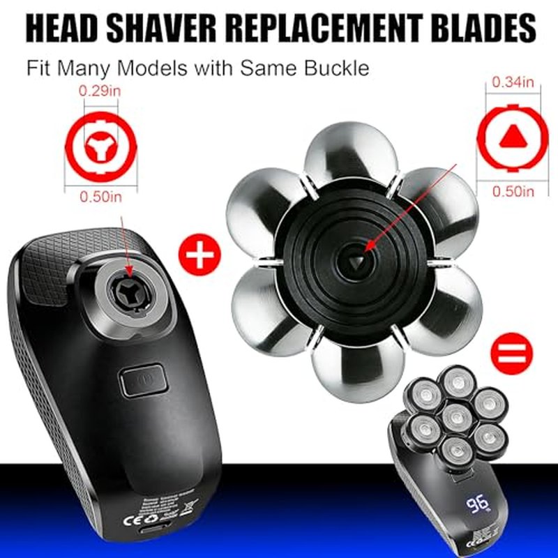7 Head Shaver Replacement Heads for Freebird Shaver Bald Men, Head Shavers for Men,Shaver Replacement Blades for Rotary Shavers (Silver/2 count)