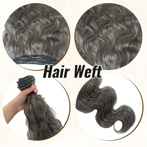 Benafee Grey White Sew-In Hair Extensions 12 Inch Body Wave Remy Human Hair