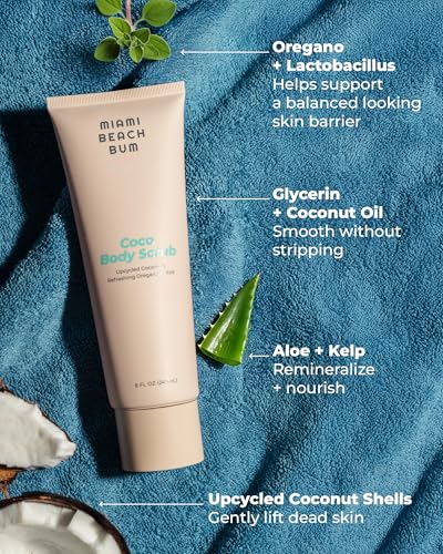 Body Scrub Coconut & Oregano Exfoliator for Smooth Skin - 8 oz