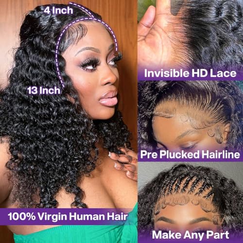 16 Inch Deep Wave Lace Front Bob Wig for Black Women Human Hair Glueless Pre Plucked