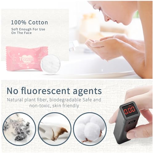 Classycoo Compressed Towel 100 PCS Tablets - Thick, Individually Wrapped Portable Disposable Face Towel Cotton Coin Cloth for Travel, Camping, Hiking, Beauty, Wipes(Soft, Odorless, 9.64 x 7 IN)