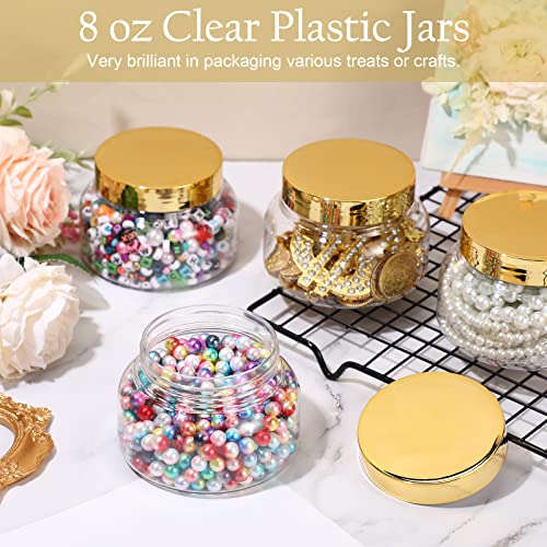 Mumufy 36 pcs 8 oz Clear & Gold Plastic Cosmetic Jars with Lids, Pack of 36