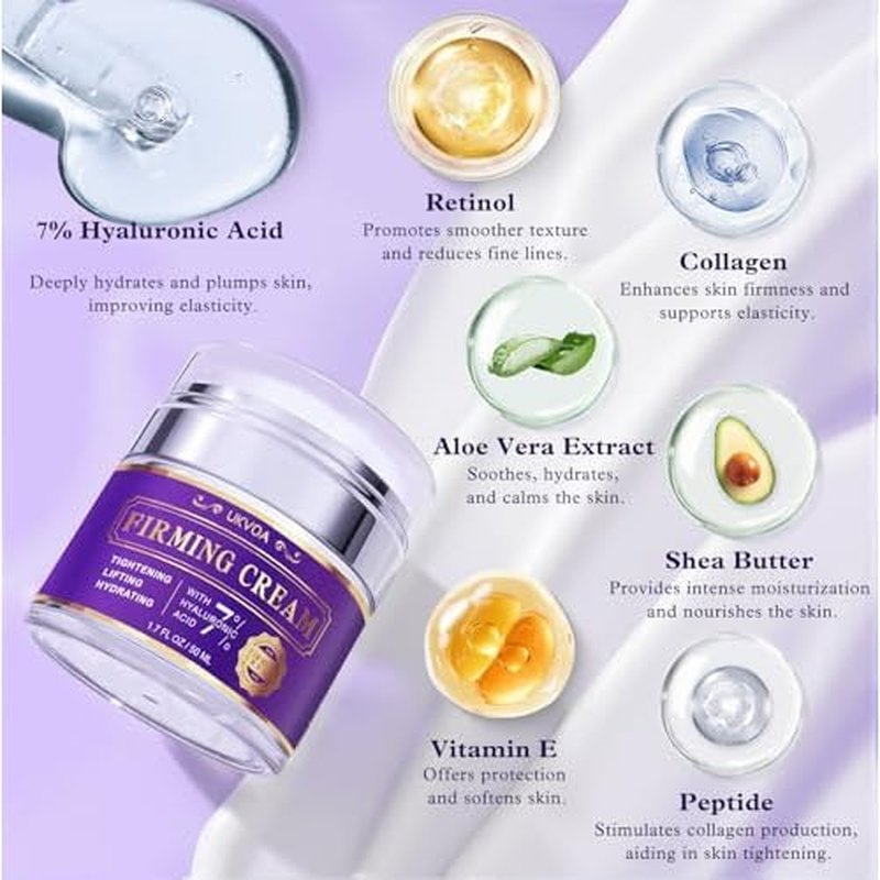 Firming Face & Neck Cream - 7% Hyaluronic Acid & Retinol - Anti-Aging Collagen Moisturizer for Mature Women, Day & Night Formula 1.7 oz
