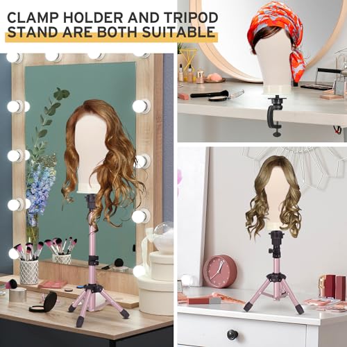 Klvied Rose Golden Wig Mannequin Stand with Head - 22.4 Inch Desktop Display