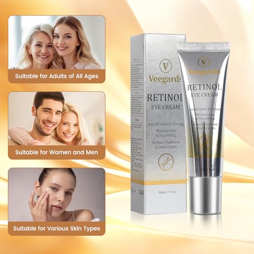 Retinol Eye Cream for Dark Circles, Wrinkles & Puffiness - Under Eye Cream with Anti-Aging Formula to Smooth Fine Lines, Eye Tightener & Reduce Eye Bags,Eye Firming Cream 1 Fl Oz