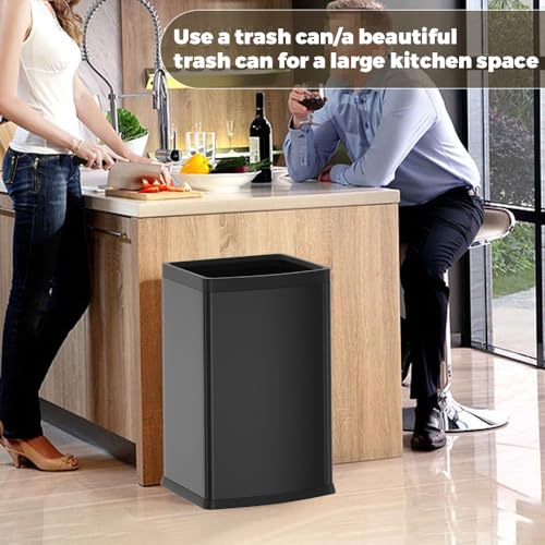 25L Stainless Steel Square Trash Can - Large Capacity Kitchen Waste Bin - Black