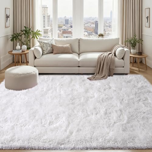 Rezutan Large 8x10 White Shag Rug – Soft Fluffy Non-Slip Area Carpet for Living Room & Bedroom