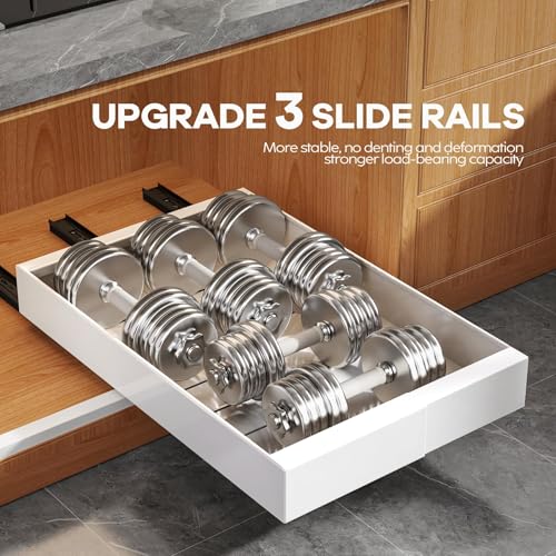 Seinloes 2 Pack Expandable Pull Out Cabinet Organizer 9-14 inches White, 21-inch Deep, No-Drill, Kitchen Storage