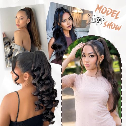 Natural Black 16 Inch Human Hair Ponytail Extension - Clip-In & Wrap Around US
