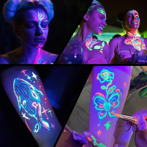Fluorescent Tattoo Ink Set - 14 Colors UV Glow Pigment Kit - 1 fl oz (30ml) - Professional & Beginner