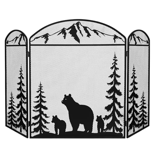Hogardeck 48x30 Fireplace Screen with Polar Bear for Brick Fireplace Safety & Decor