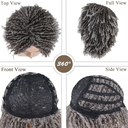 Ombre Grey Dreadlock Wig for Men 14 Inch Braided Fake Dreads with Bangs