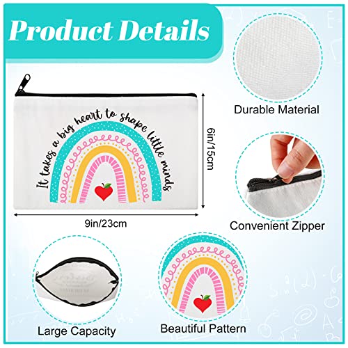 24 Pcs Christmas Teacher Appreciation Gifts Makeup Bag Bulk Inspirational Gift for Teachers Nurse Social Worker Caregiver Volunteer Canvas Cosmetic Bags(It takes a big heart to shape little minds)
