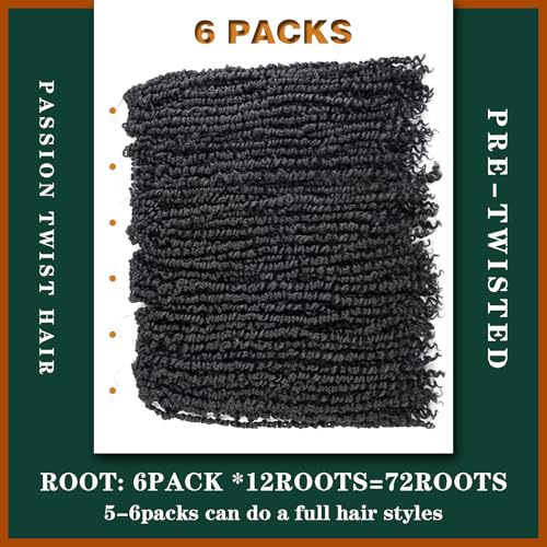 Passion Twist Crochet Hair 18inch 6packs Pre-Twisted Synthetic Long Curly 12 Roots Braiding Hair Extensions For Women (18 inch, 1B)