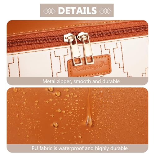 PU Leather Travel Makeup Bag for Women, Large Capacity Cosmetic Organizer, Structured Waterproof Travel Toiletry Bag, Portable Handheld Makeup Pouch for Home & Travel (Medium)