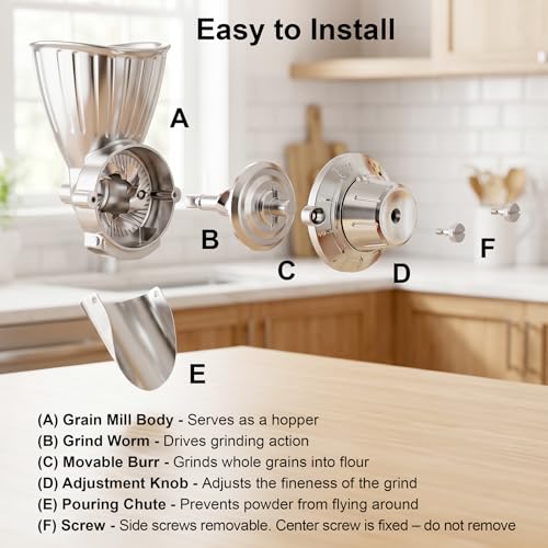 HOZODO Light Gray Grain Mill Attachment for KitchenAid Stand Mixer - All Metal