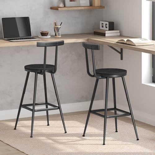 Black MAHANCRIS Adjustable Counter Bar Stools Set of 2 with Backrest & Footrest