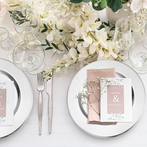 24 Pcs Stainless Steel Silver Charger Plates Set 13 Inch Round for Dining