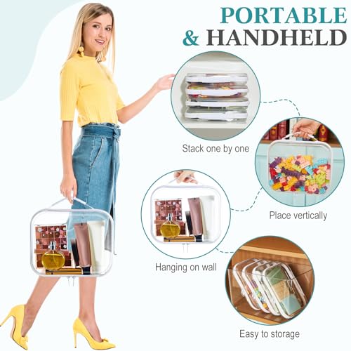 Clear Zipper Case Set with Handle - 9.8 x 7.9 x 2 Inches - White, 4 Pack