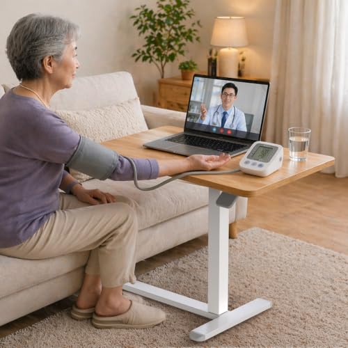 Height Adjustable Laptop Desk with Pneumatic Lift and Oak Finish