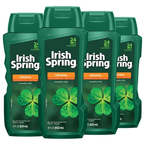 Men's Body Wash with Irish Spring Original Scent - Pack of 4, 18 Fl Oz