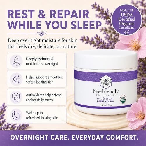 BeeFriendly Organic Night Cream 6 oz — Pack of 3, USDA Certified Anti-Aging Moisturizer