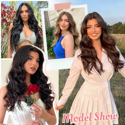 Fliace Medium Brown Clip-In Hair Extensions 20 Inch | Long Wavy Set for Women