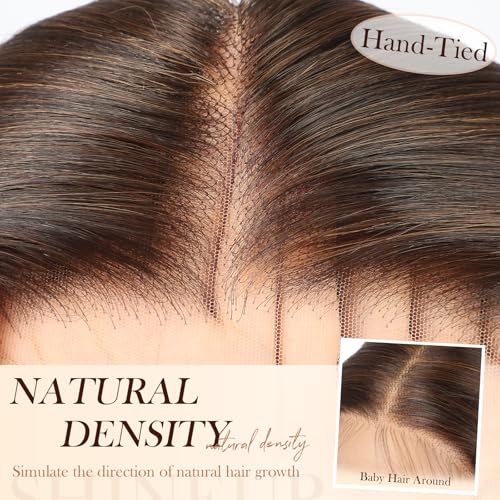 24 Inch Brown Lace Front Wig for Women HD Glueless Pre-Plucked Synthetic Hair
