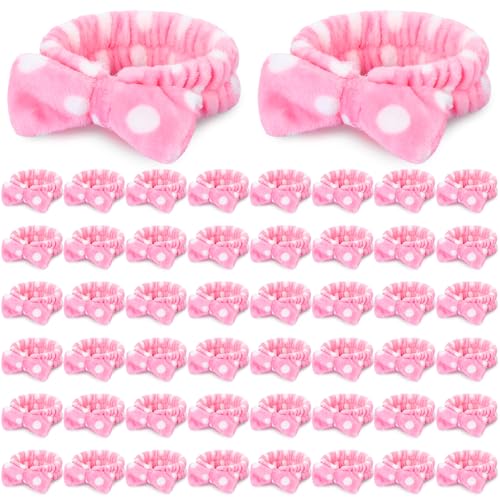 Pink Spa Headbands Bulk Dots Style with Removable Bow - 50 Pcs