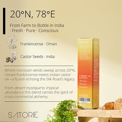 Satorie 2-Pack Organic Castor & Frankincense Oil with Rose Quartz Rollerball - USDA Certified Essential Blend Oil Roll-On, for Face, Under Eyes, Anti-aging, Dark Circles