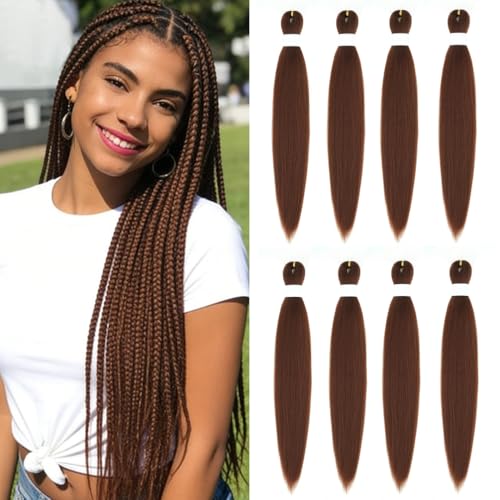 30# Pre Stretched Braiding Hair Extensions 36 Inches Brown 8 Pack - Itch-Free Yaki Texture