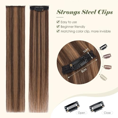 Clip-In Hair Extensions 6PCS Short Straight Balayage Highlights Dark Brown & Light Brown - 12 Inch