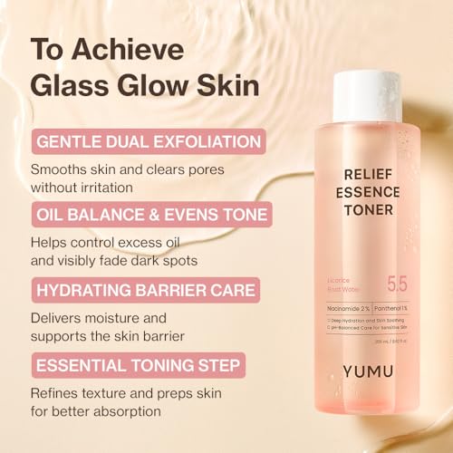 YUMU Licorice Relief Essence Toner for Sensitive Skin, Niacinamide, Panthenol, Fragrance-Free, Soothing & Hydrating (255ml / 8.62 fl. oz.)
