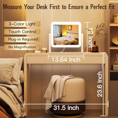 12x14 Inch Lighted Vanity Makeup Mirror with Touch Control - White / 12 L x 14 W